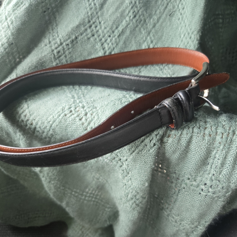 Coach Black and Brown Leather Belt with Silver Buckle